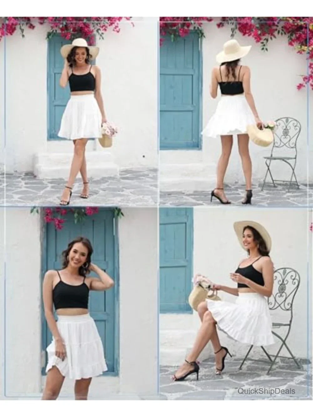 Women's Flared Cotton Mini Skirt Ruffle High Waist A-Line Casual